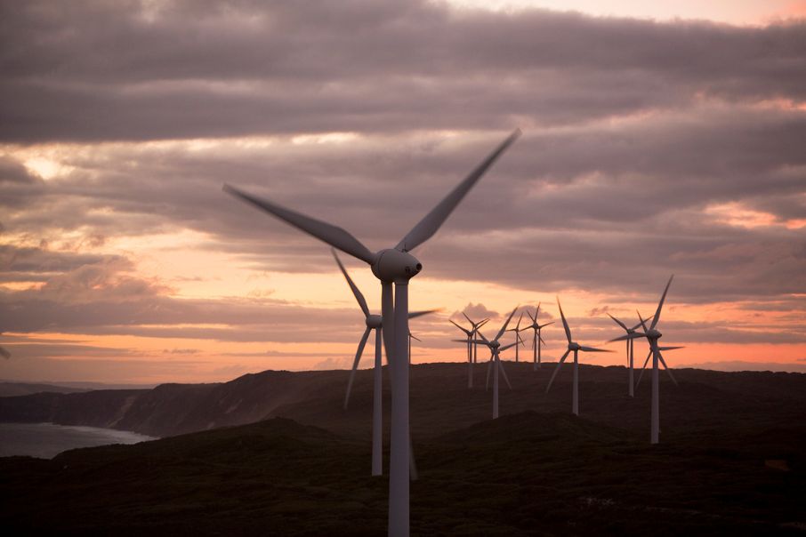 Wind turbines.