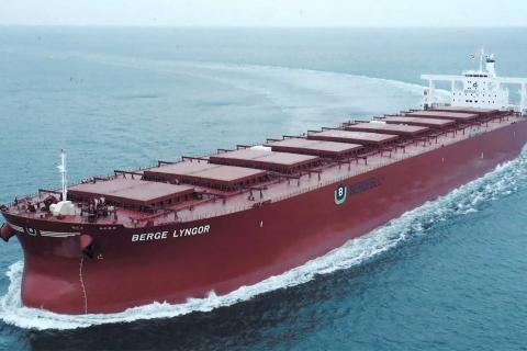 The Berge Lyngor is anchored off the Pilbara coast. Photo: Berge Bulk.