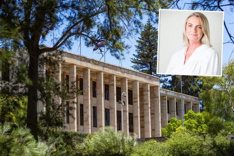 Colleen Egan in front of Parliament House.