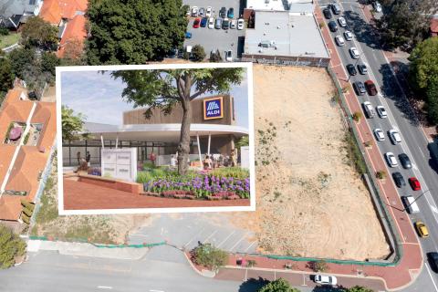 An Aldi supermarket (inset) will be built on the former Captain Stirling shops in Nedlands