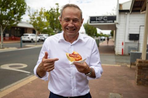 Roger Cook says this pie from Harvey was great. Photo: WA Labor.
