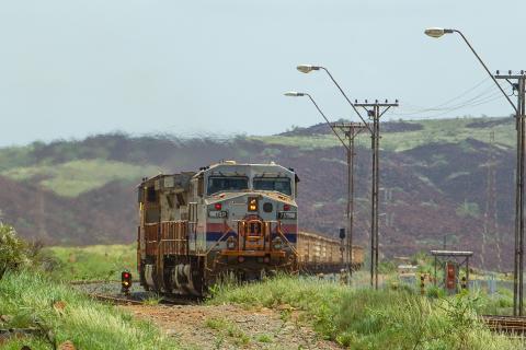 A Rio Tinto train coming into Dampier. Photo: Tom Zaunmayr.
