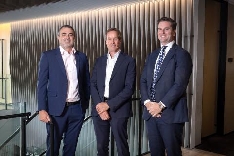 Corrs Chambers Westgarth’s Christian Owen (left), Russell Philip and Oliver Carrick. Photo: Michael O’Brien