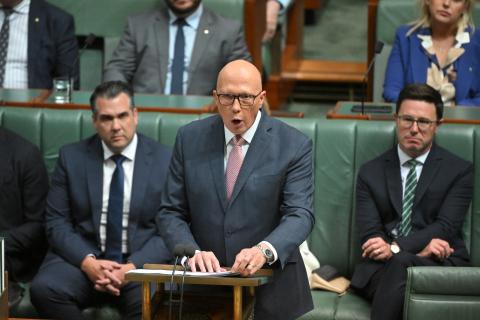 Opposition leader Peter Dutton during his budget reply speech. Photo: AAP/Mick Tsikas.