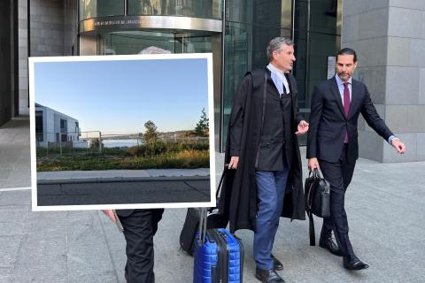 Rob Anderson and Paul McGarry (right) in front of Supreme Court, for the trial over defamation claims relating to 52 Jutland Parade (inset).