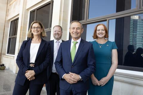Roger Cook with Meredith Hammat, Matthew Swinbourn, and Jess Stojkovski.