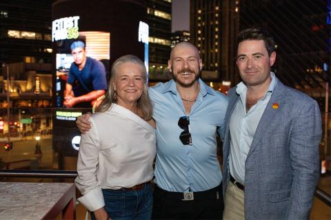 Nicola Forrest (left), with Holden Sheppard who won the Minderoo Artist Award 2025, and John Hartman (right).
