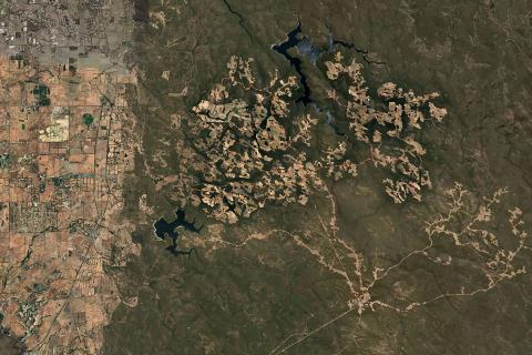 Bauxite mining encroaching on Perth drinking water sources. Photo: Digital Earth Australia.