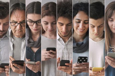 People scrolling on phones.