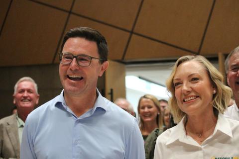 Shane Love (background), David Littleproud and Mia Davies (right) at the latter's campaign launch for Bullwinkel.