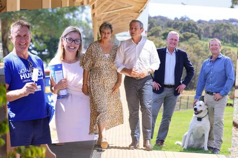 Libby Mettam, Roger Cook, and Shane Love with candidates on the campaign trail.