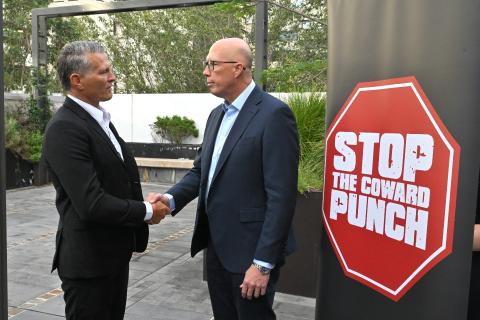 Leader of the Opposition Peter Dutton with boxer Danny Green in Perth on day 15 of his 2025 Federal Election Campaign. Photo: AAP/Mike Tsikas