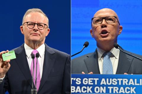 It's official. Major party leaders launched their election campaign on either side of the nation. (Lukas Coch, Mick Tsikas/AAP PHOTOS)