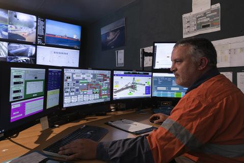 Southern Ports' Andrew Nesbitt using the asset management system.