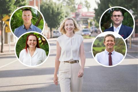 Main pic: Nationals candidate for Bullwinkel Mia Davies. Top left: Durack candidate Bailey Kempton. Top right: Senate hopeful Jeremy Miles. Bottom left: O'Connor candidate Heidi Tempra. Bottom right: Forrest candidate Cam Parsons. Photos: Supplied. 