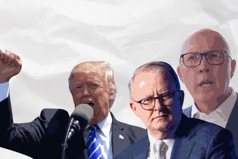 Left: Donald Trump. Photo: Pixabay. Right: Anthony Albanese and Peter Dutton. Photos: Sam Jones.