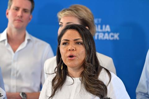 Shadow Minister for Indigenous Australians Jacinta Nampijinpa Price at a press conference. Photo: AAP/Mick Tsikas