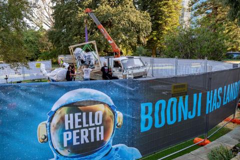 The Boonji spaceman has been unveiled at Stirling Gardens.