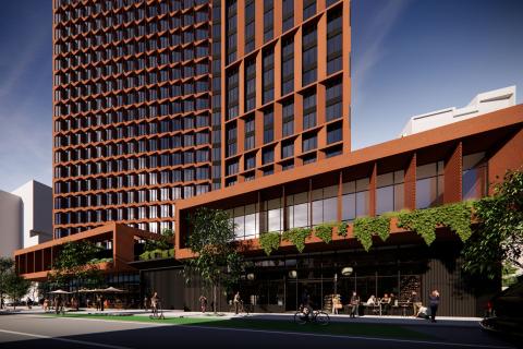 The proposed 21-storey student accommodation building in Perth City Link. Image: MJA Studio