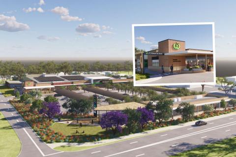 Renders of the proposed Woolworths supermarket in Pinjarra. Images: Hames Sharley via DPLH documents.