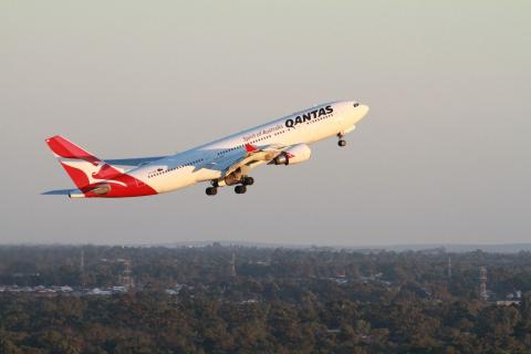 A Qantas A330 takes off from Perth Airport.