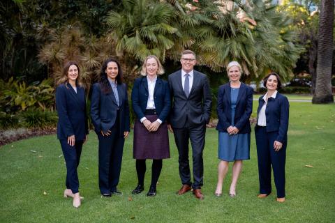 The Shoreline team, from left: Lauree Coci, Alexandra Pieniazek, Kate Pedersen, Simon Taylor, Julie Taylor SC and Marina Georgiou. Photo: Kristy Russell