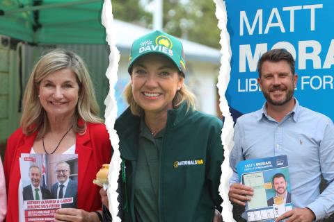 L-R: Labor candidate for Bullwinkel Trish Cook, Nationals candidate Mia Davies and Liberal candidate Matt Moran. Photos: Sam Jones.