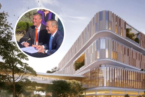 Peter Bennett and Roger Cook signing the $1.8 billion contract. 