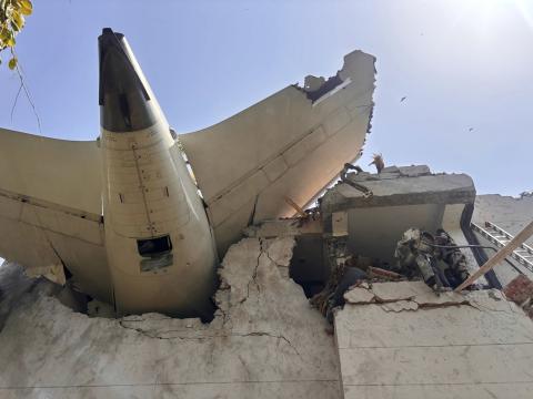 This photo shared on X by India's Central Industrial Security Force (CISF) shows debris of a plane that crashed in the northwestern Indian city of Ahmedabad, in Gujarat state, Thursday, June 12, 2025. (Central Industrial Security Force on X via AP)