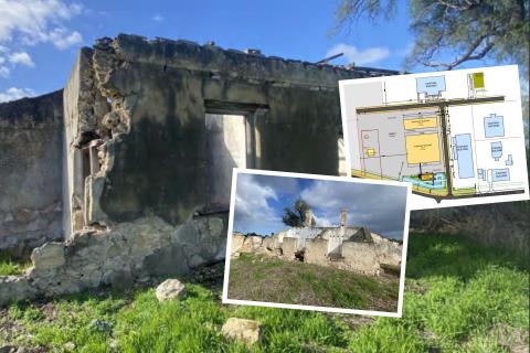 Eastcourt proposes to build a warehouse in Rockingham. Inset images: Blueprint of development, Bell Cottage ruins