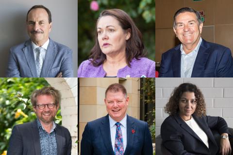 Clockwise from top left: Michael Smith, Liza Harvey, Michael Henderson, Irina Cattalini, Graeme Prior, and Iain Grandage