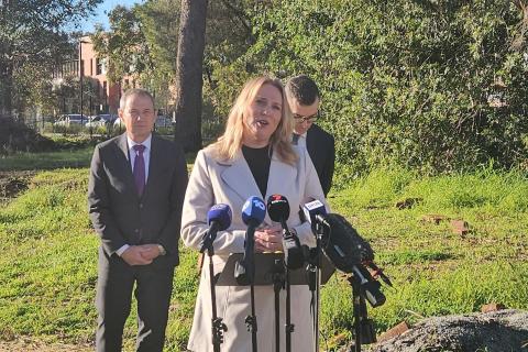 L-R: Roger Cook, Kath Snell, and John Carey at the Subiaco project site. Photo: Shelter WA