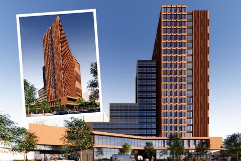 Renders of the 21-storey student accommodation project on Lot 19 in Perth City Link. Images MJA Studio