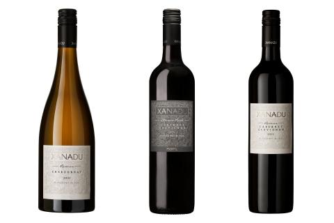 L-R: Xanadu Reserve chardonnay 2023, Stevens Road cabernet sauvignon 2022, and Reserve cabernet sauvignon 2022.