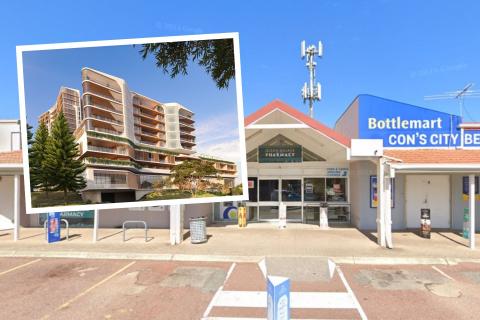 INSET: Blackburne's proposed City Beach plan. Image: MJA Studio. Background: Kilpa Court.