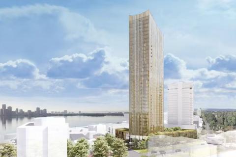 Peakstone proposes to build a 36-storey development in South Perth. Image: Hassell via SDAU