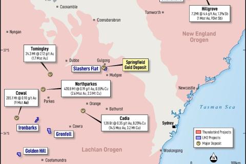 Map showing Thunderbird Resources' Springfield gold project location