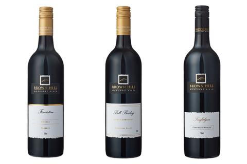 L-R: Brown Hill Estate’s Fimiston shiraz 2023, Bill Bailey shiraz cabernet 2023, Trafalgar cabernet merlot 2023.