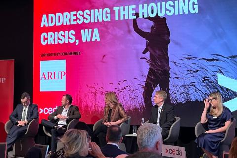 L-R: The panel at CEDA comprises of John Carey, Dean O'Rourke, Kath Snell, Keystart CEO Mark Tomasz and CEDA senior economist Danika Adams.