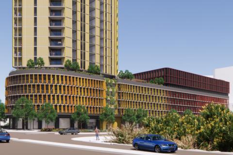 A render of H-U's proposed car park in Murdoch health precinct. Image: Hassell via DPLH documents