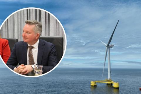 Main pic: An offshore windfarm. Photo: Ocean Winds. Inset: Chris Bowen. Photo: Attila Csaszar.