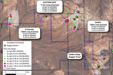Map of Augustus Minerals' soil sampling locations