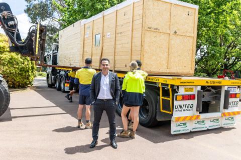 Hamoun Aria with the new packaging line at Nikola Estate.