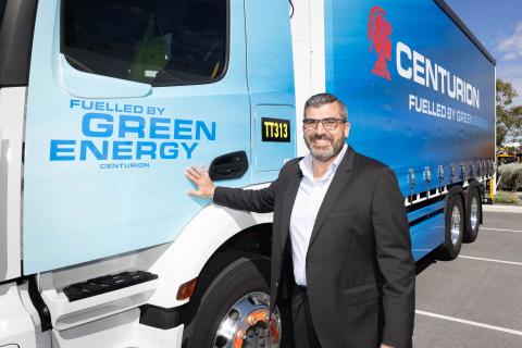 Justin Cardaci at the launch of Centurion's electric truck fleet. Photo: Michael O'Brien