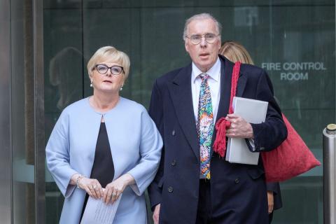 Linda Reynolds (left) and her lawyer Martin Bennett leaving the WA Supreme Court after the judgment. Photo: Michael O'Brien