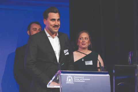 Greenroom general manager of growth, Peter Baker, accepting the award earlier this month. Photo: Matt Jelonek