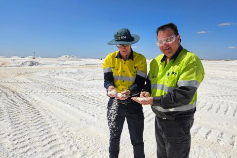CSBP's Jonathan Hams and SO4 superintendent Kris Flatman at Lake Way. Photo: CSBP