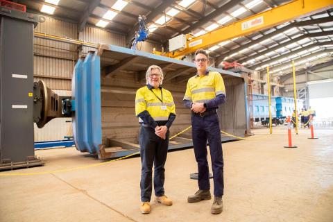 Engenco chief executive Dean Draper and Rio Tinto iron ore CEO Matthew Holcz. Photo: Rio Tinto