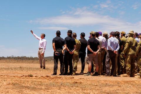 Pat Conroy during a live-fire demonstration by the ADF showing anti-drone technology. Photo: AAP Image/Matt Turner
