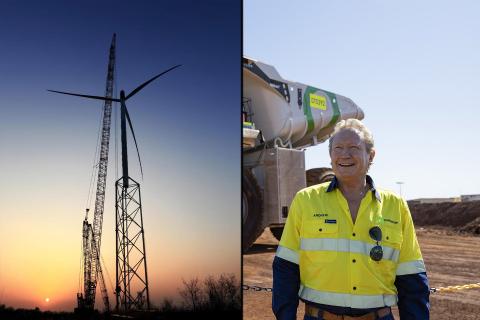 A Nabrawind wind turbine. Right: Fortescue's Andrew Forrest